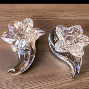 VTG Gorham Full Leaded Art Glass Daffodil  Candle Holders